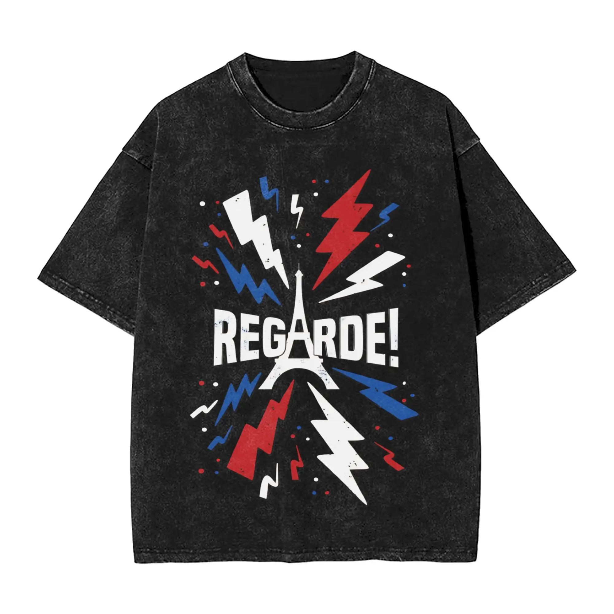 Vintage Regarde! T-Shirts for Men Round Neck Pure Cotton Washed T Shirts Monroe Eurovisions 2026 Short Sleeve Tee Shirt Clothing