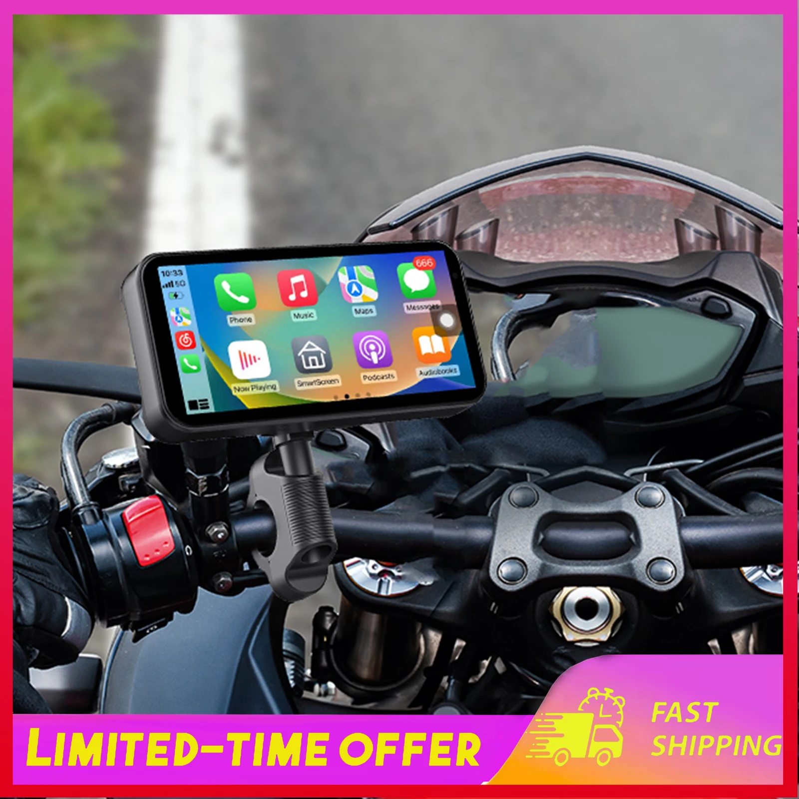 

Motorcycle GPS Navigation Screen with Carplay and Android Auto 6.25in IP67 Waterproof Touchscreen Bluetooth Audio Receiver