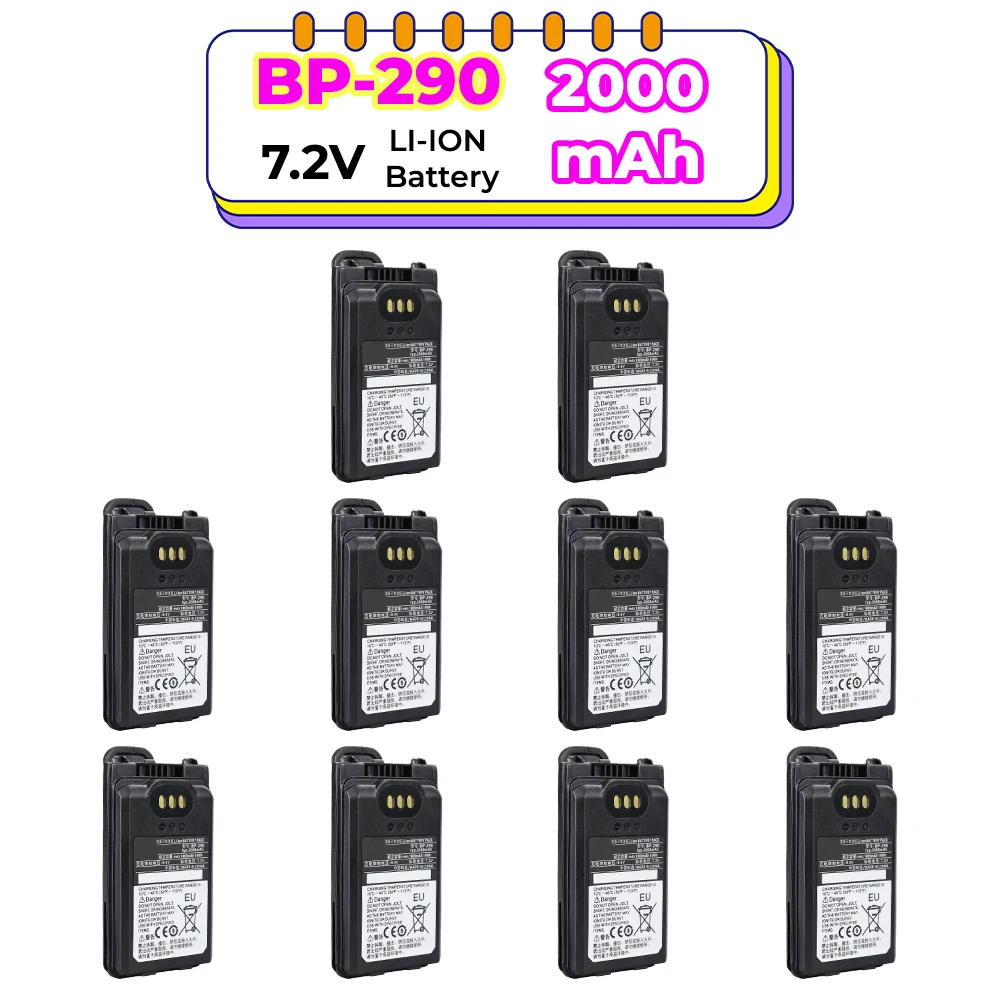 10PCS 7.2V 2000mAh BP-290 Replacement Battery for Icom IC-F52D IC-F62D IC-M85 IC-M85E IC-M85UL IC-M85IS Two Way Radios BP-291