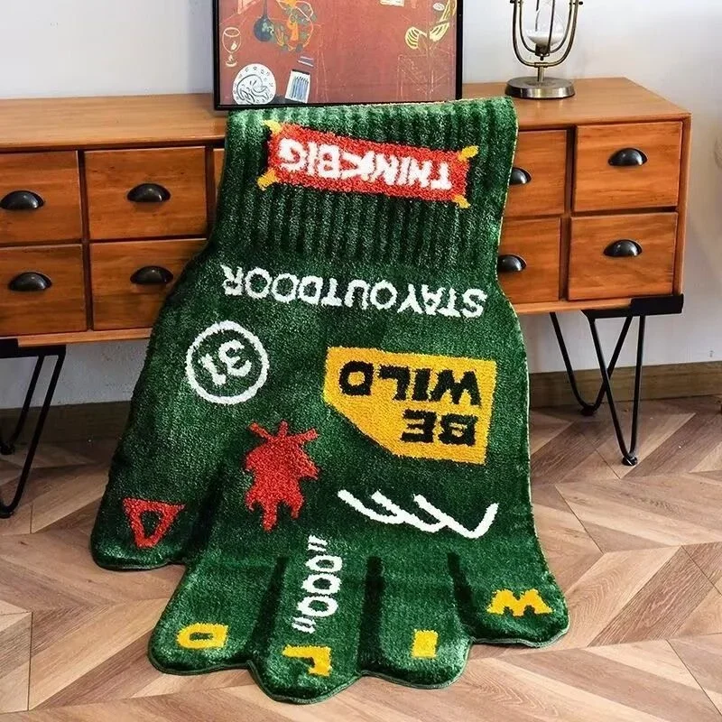 Faux Cashmere Rug Anti Slip Plush Floor Mat Cute Green Graphic Carpet Bedroom Living Room Sofa Bedside Room Decoration