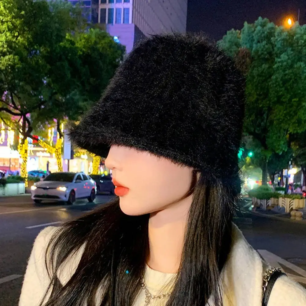 Women Hat Women's Super Soft Windproof Winter Bucket Hat Thicken Warm Fisherman Hat for Autumn Winter Solid Color Female Outdoor