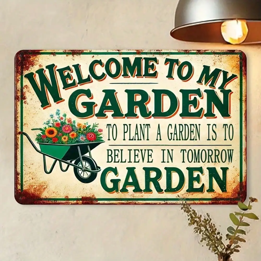 ** لافتة ترحيب معدنية عتيقة ثنائية الأبعاد، ديكور حديقة خارجي للمزرعة الريفية مقاس 8 × 12 بوصة ** #3