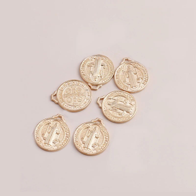 Leslie 10 Stück 22*25mm Charms aus Legierung, Jesus-Kreuz-Münzen-Anhänger für Ohrhänger, Halsketten, Armbänder, DIY-Schmuckherstellungszubehör – Detail 3