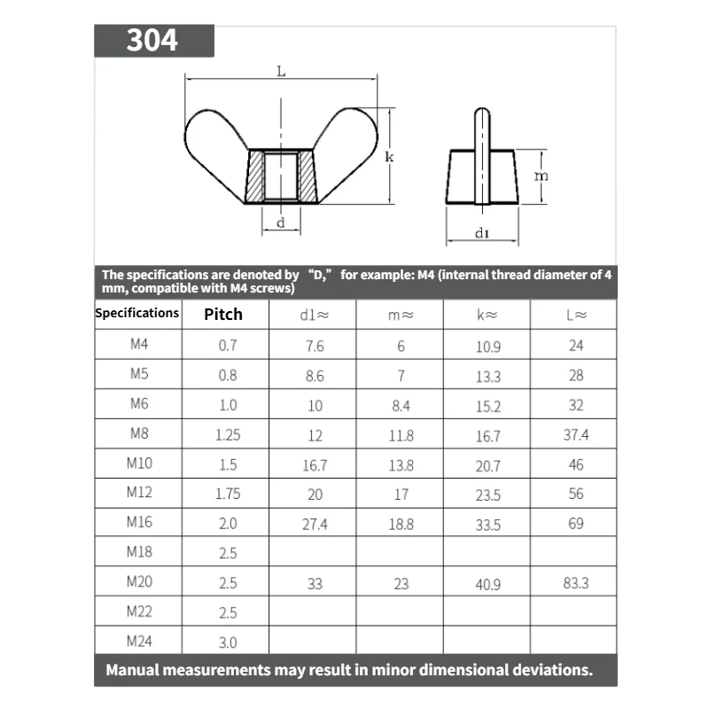 304 Stainless Steel Cast Wing Nut DIN315 Butterfly Nut Hand Twist Thumb Nut  M4 M5 M6 M8 M10 M12 M16M18M20M22M24 Metric Fastener