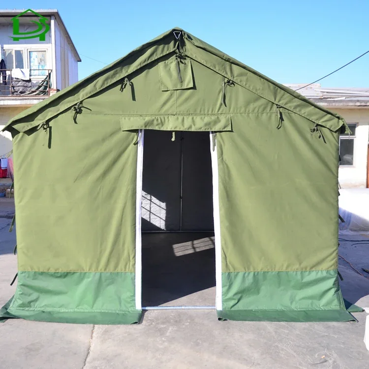 Tienda de campaña de lona doble verde con marco de acero impermeable para invierno al aire libre a la venta