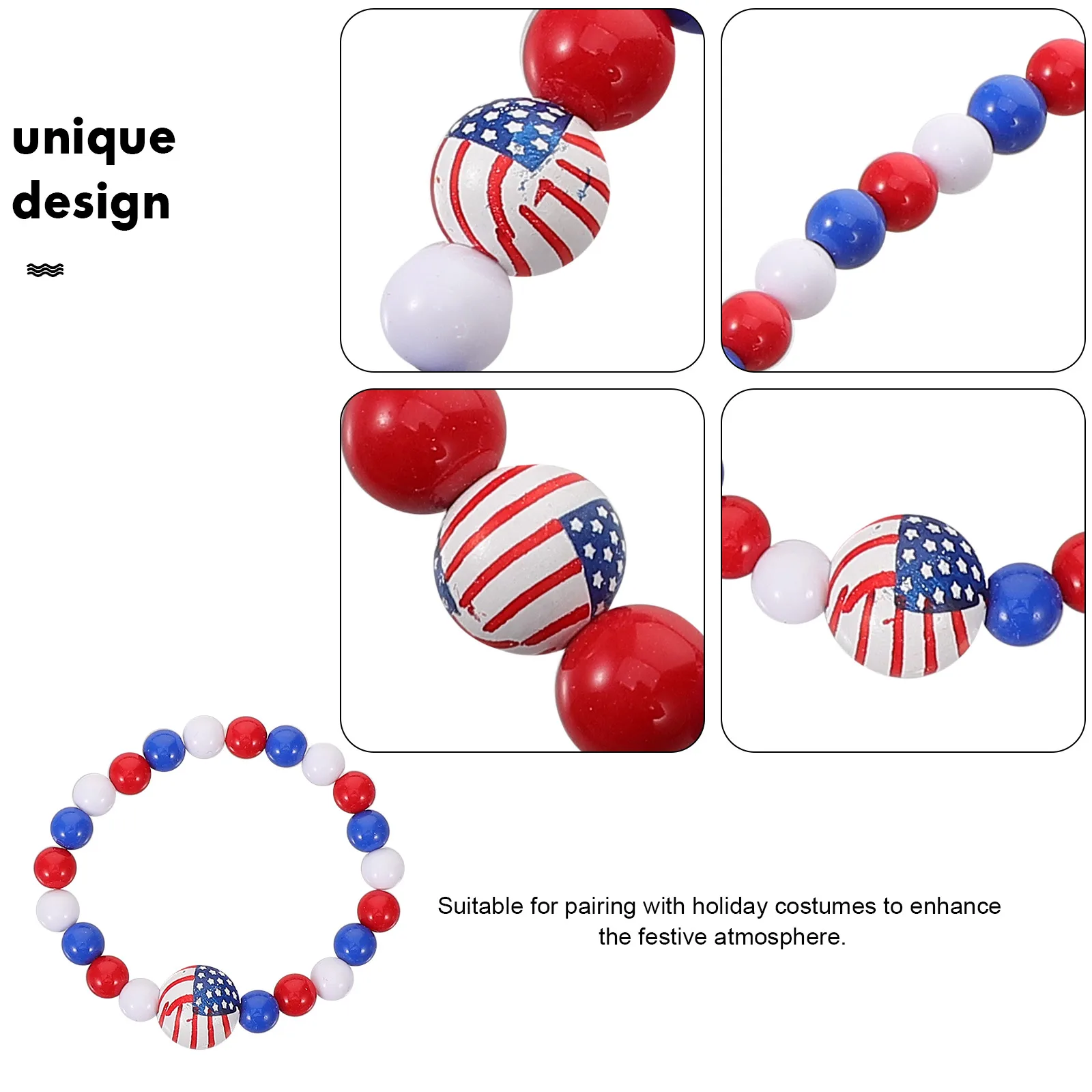 

1 Set Independence Day Wooden Bead Bracelet Lady Neck Pendant Women Neck Decoration Natural Wood Jewelry Party Gift For