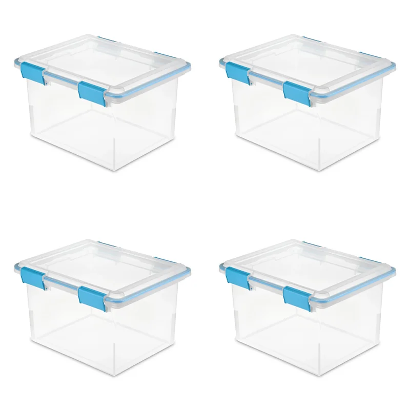 32 Qt Gasket Box Clear Base Lid Blue Aquarium Set of 4 Plastic Storage Box Thickened Storage Box Clothing Portable Organizer Box