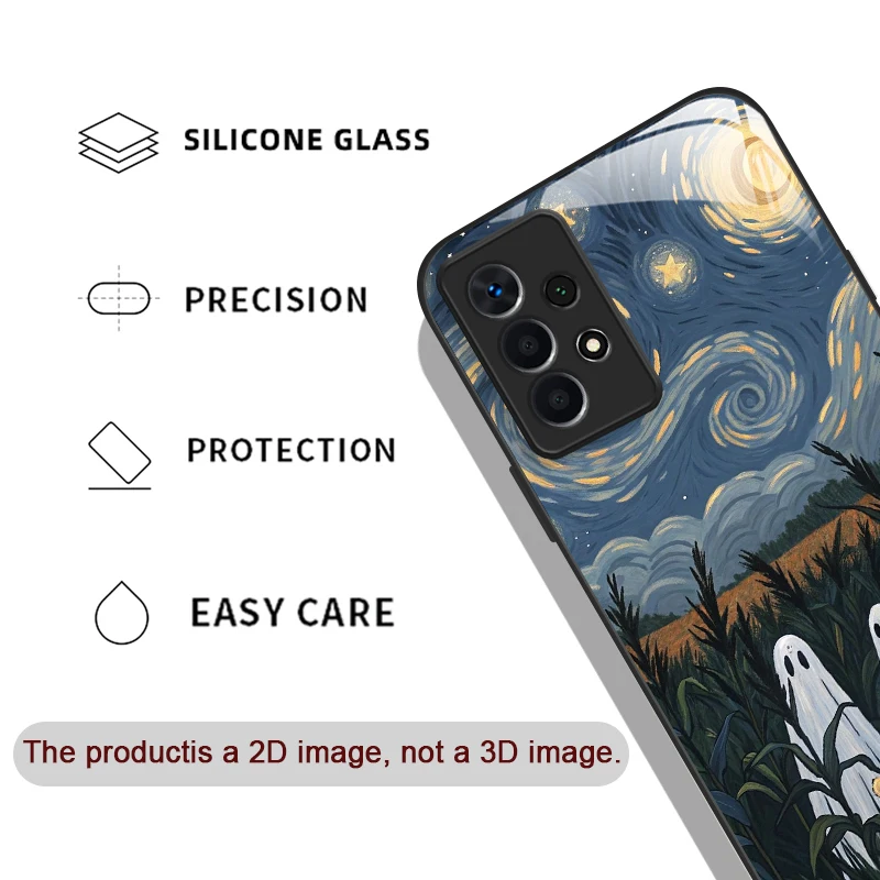 Custodia per telefono in vetro temperato con motivo artistico astratto fantasma divertente per Samsung Galaxy S25 Ultra S24 S23 Plus S22 S21 S20 FE A56 5G Cover
