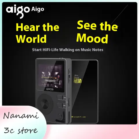 Aigo eros q mp3 bluetooth leitor de música alta fidelidade carro-compatível lossless dsd portátil player leve portátil 20h tempo de espera
