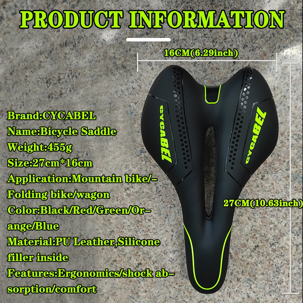 CYCABEL NEW Bike Saddle MTB Mountain Road Bike Seat PU Leather Gel Filled Cycling Cushion Comfortable Shockproof Bicycle Saddle