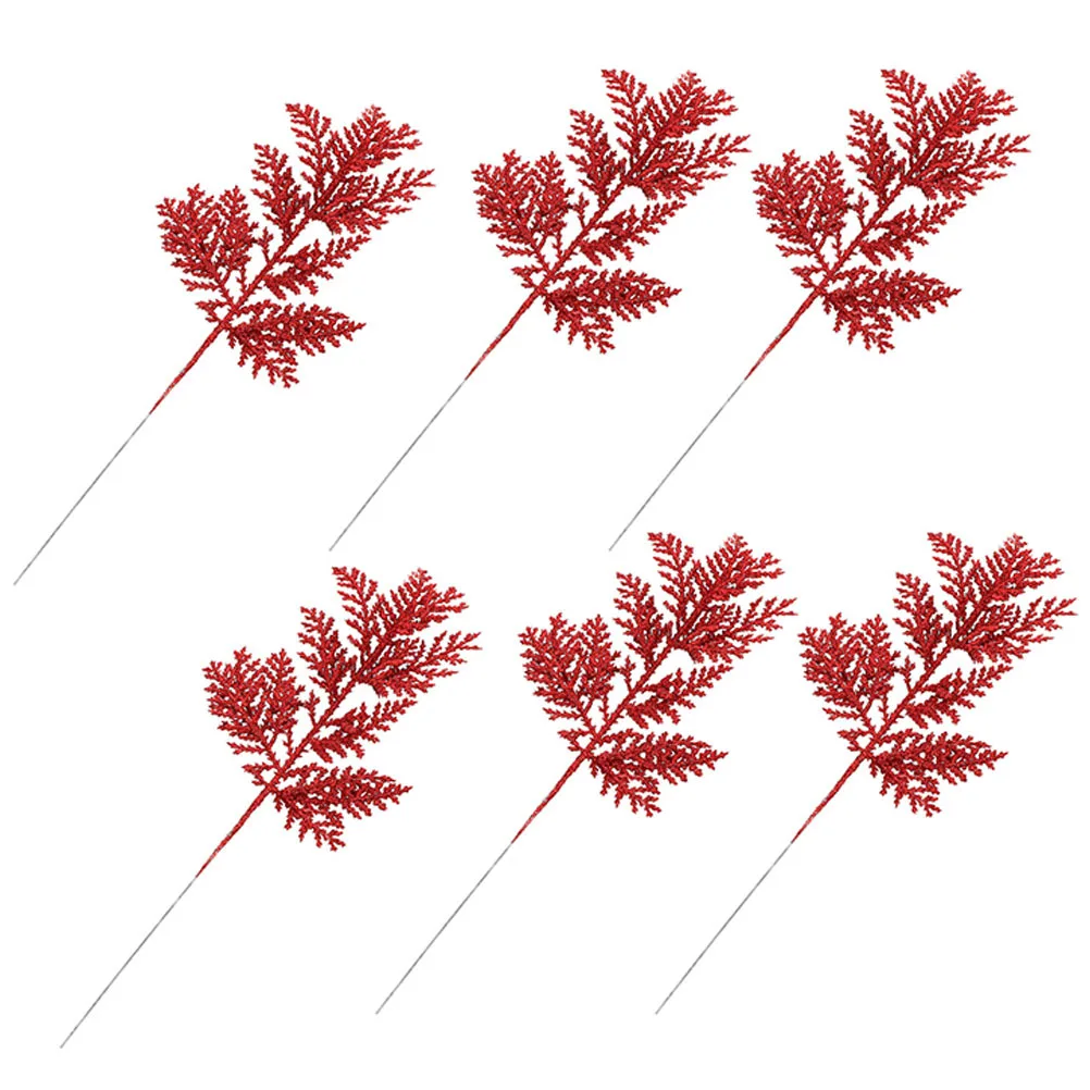 

6Pcs Artificial Christmas Leaves Glittery Appearance Festive Shiny Feeling Dinnerware Decoration Xmas Party Table Centerpiece