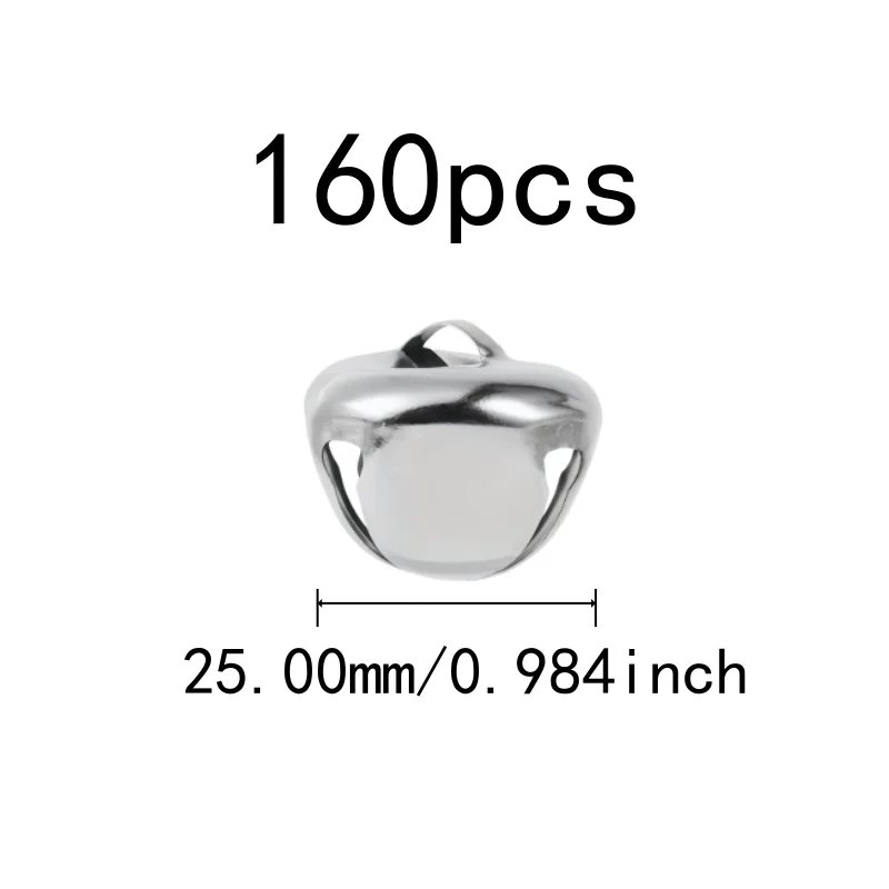 160 pcs 25mm Christmas Decoration Bells with Small Delicate Size, ideal for Christmas Tree Decor and Wedding Decoration, Silver