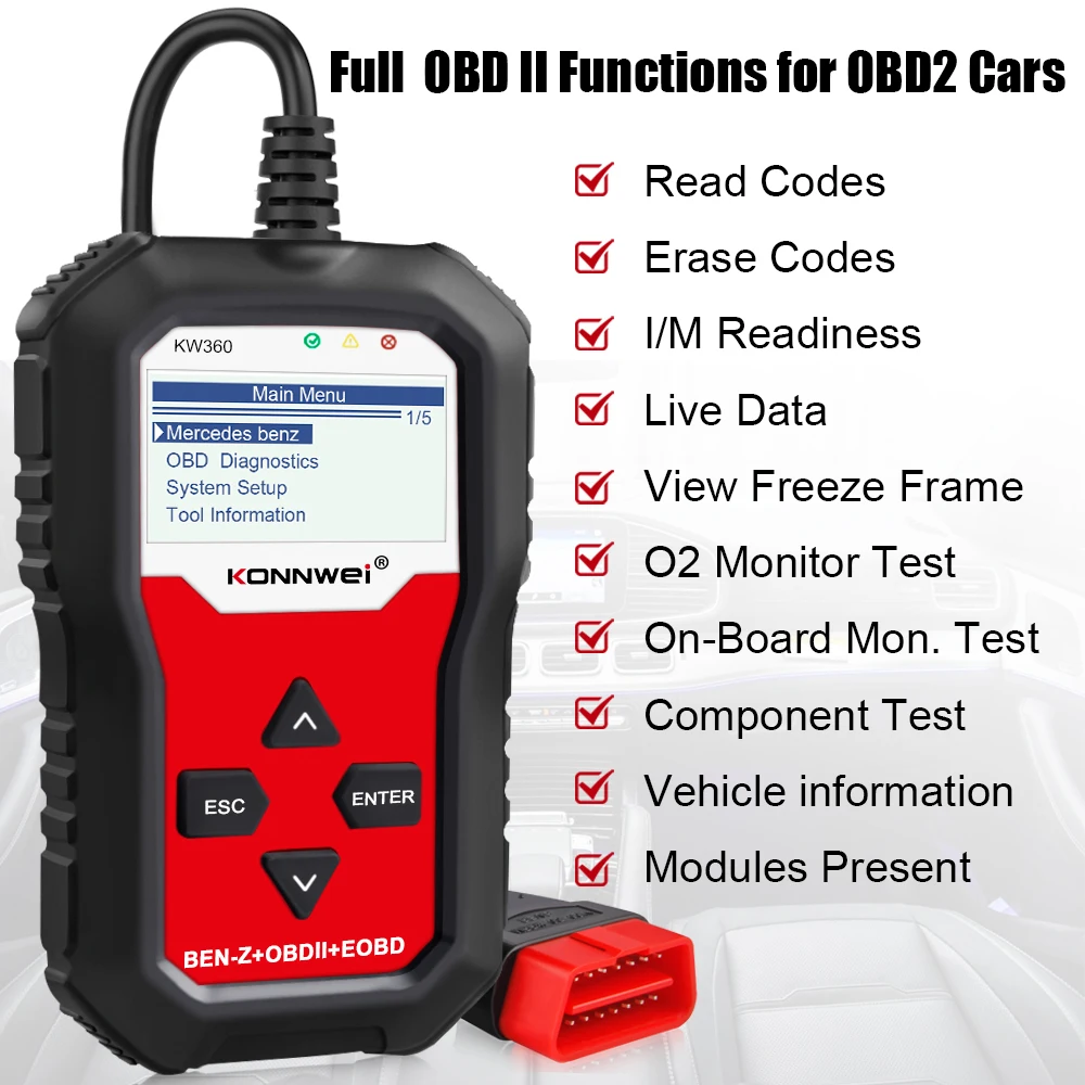 

Универсальный диагностический сканер KONNWEI KW360 OBD2 для автомобилей, с функцией сброса TPMS и считывания кодов OBD2, адаптер для автосканера ODB2, инструменты для диагностики авто.