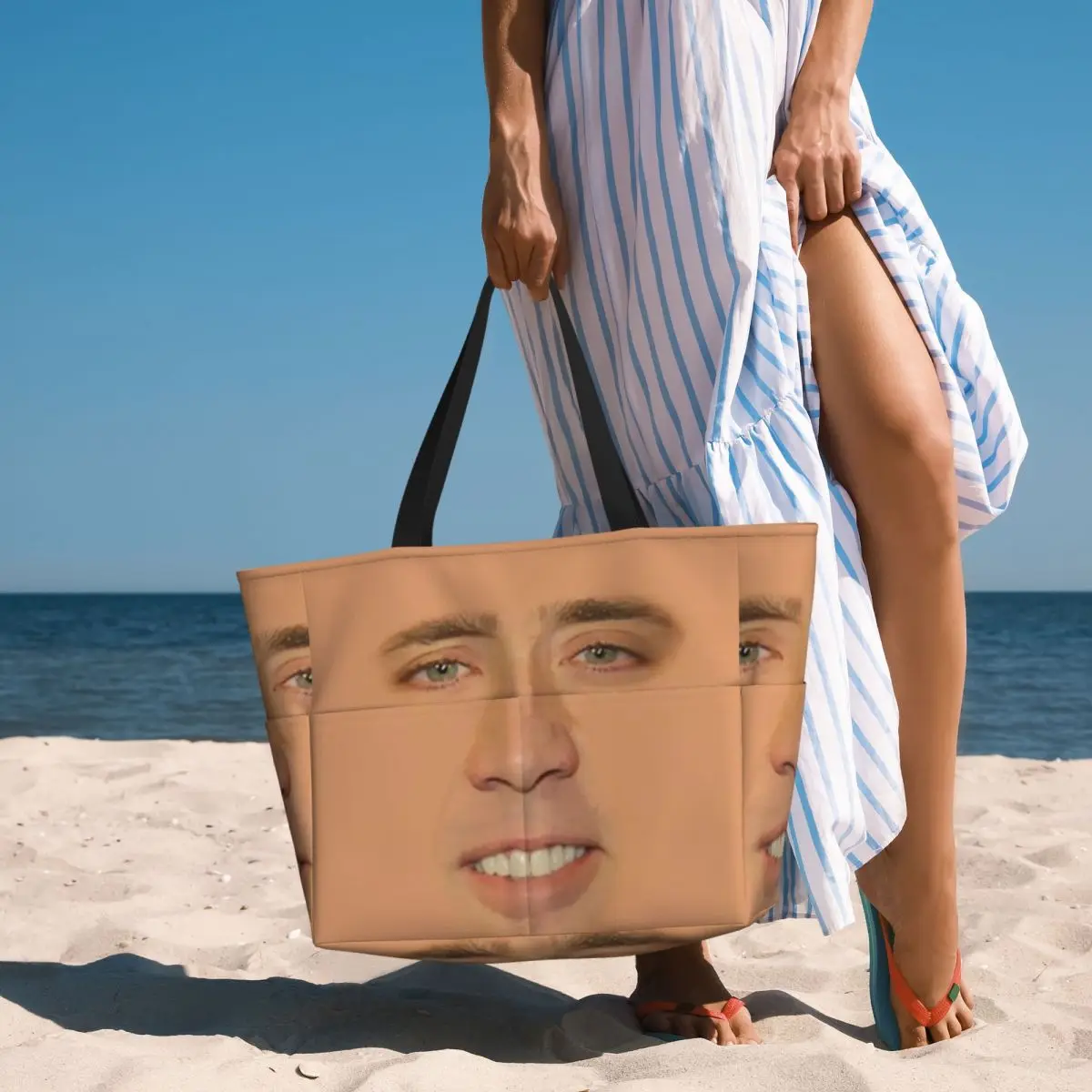 Nicolas Cage Bolsa tote de praia de rosto inteiro, esporte, academia, ioga, duffle, sacola grande, feminina, bolsa de viagem, fitness