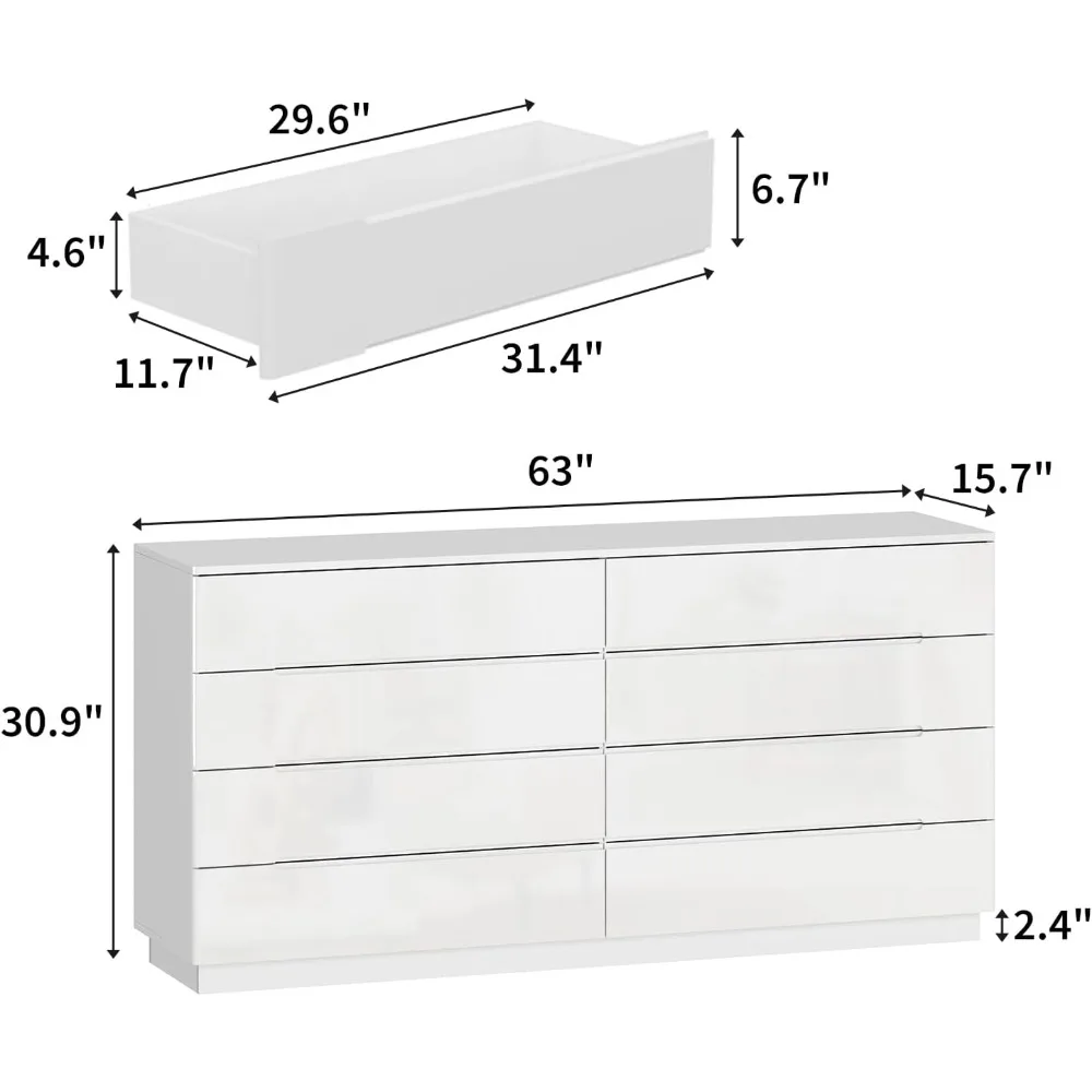 Dresser with LED Lights and Glossy Surface,  Large Dressers & Chests of Drawers Storage Tower Organizer