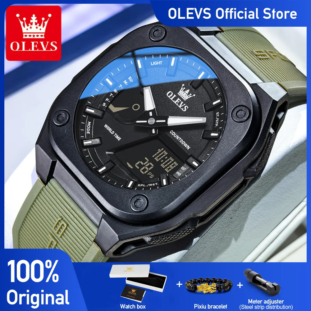 Montre de sport électronique OLEVS 1118, cadran multifonction, alarme, affichage LED lumineux, calendrier, étanche 30 m, bracelet en silicone