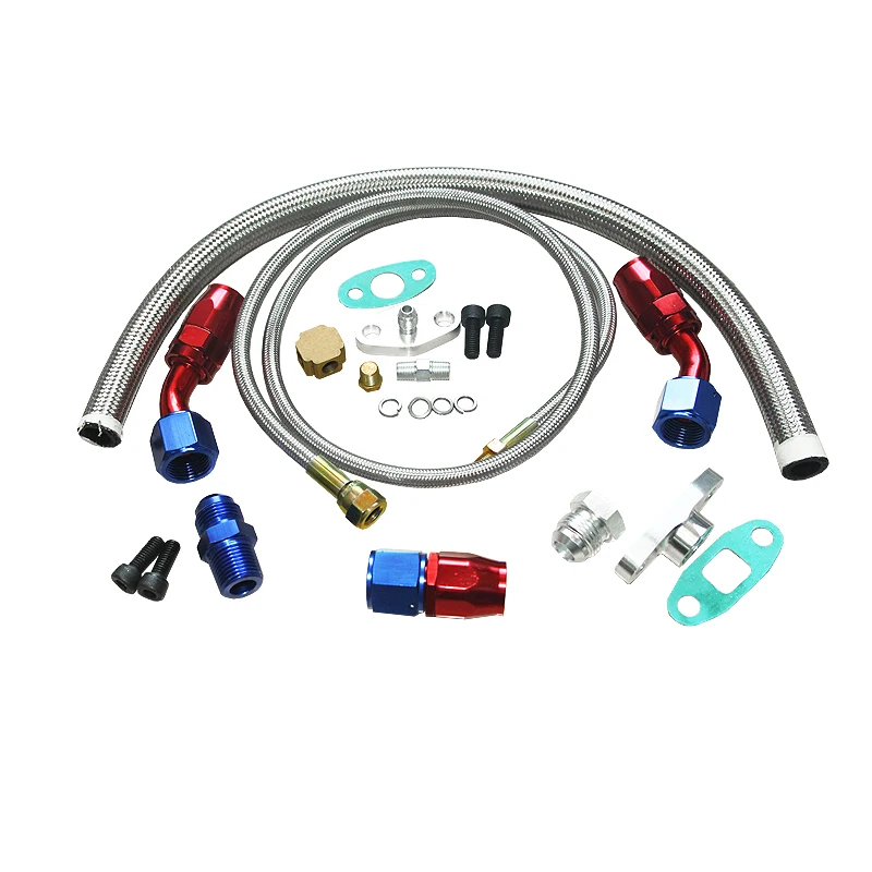 Oil Drain Return Feed Line For T3 T4 T04E T60 T61 T70 Complete KitATV&UTV