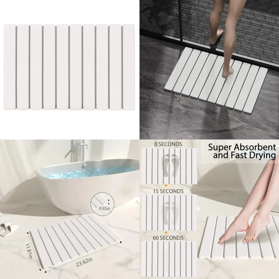 

Foldable Stone Bath Mat 60x39cm Quick-Dry Diatomaceous Earth Bath Rug with PVC Anti-Slip Base Bathroom, Kitchen, Pet-Friendly W