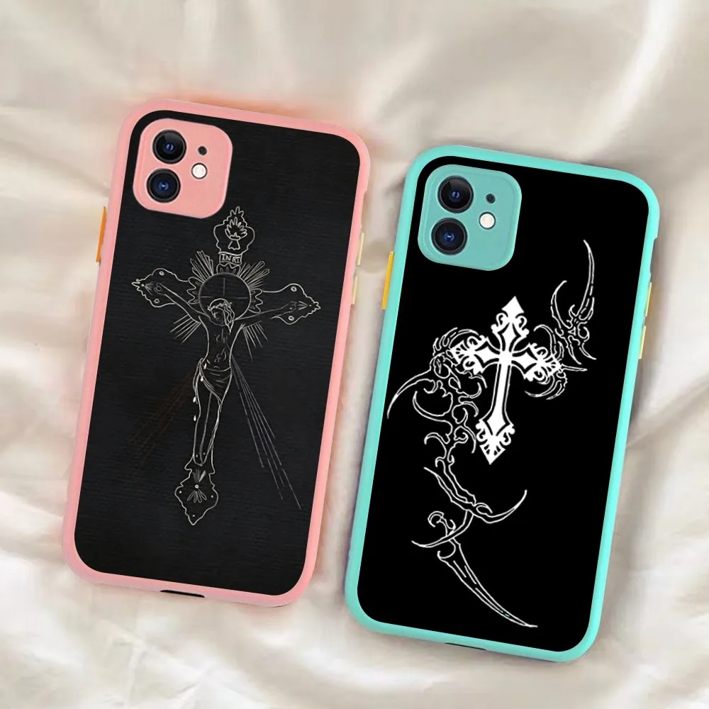 Cyber Sigil Cross Phone Case For IPhone 14 11 12 13 Mini Pro Max 8 7 Plus X XR XS MAX Translucent Matte Cover