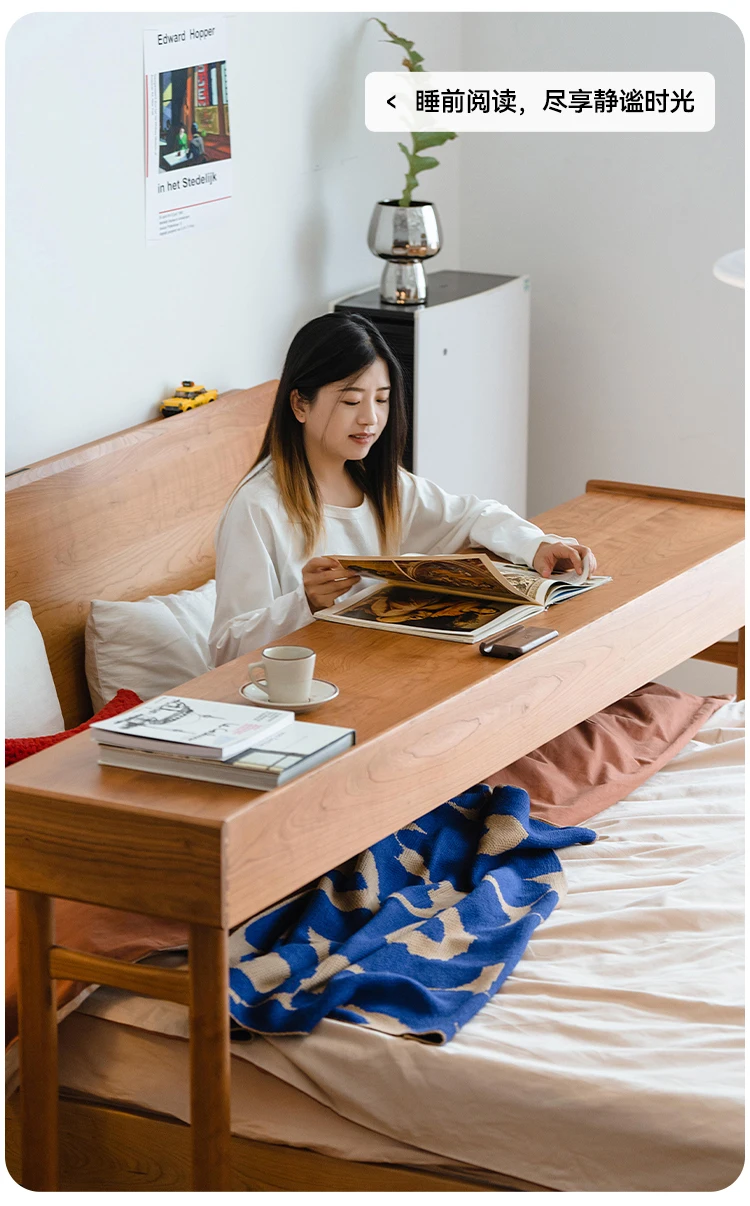 Cross bed table bed bedroom bedside solid wood strip computer bed pulley table