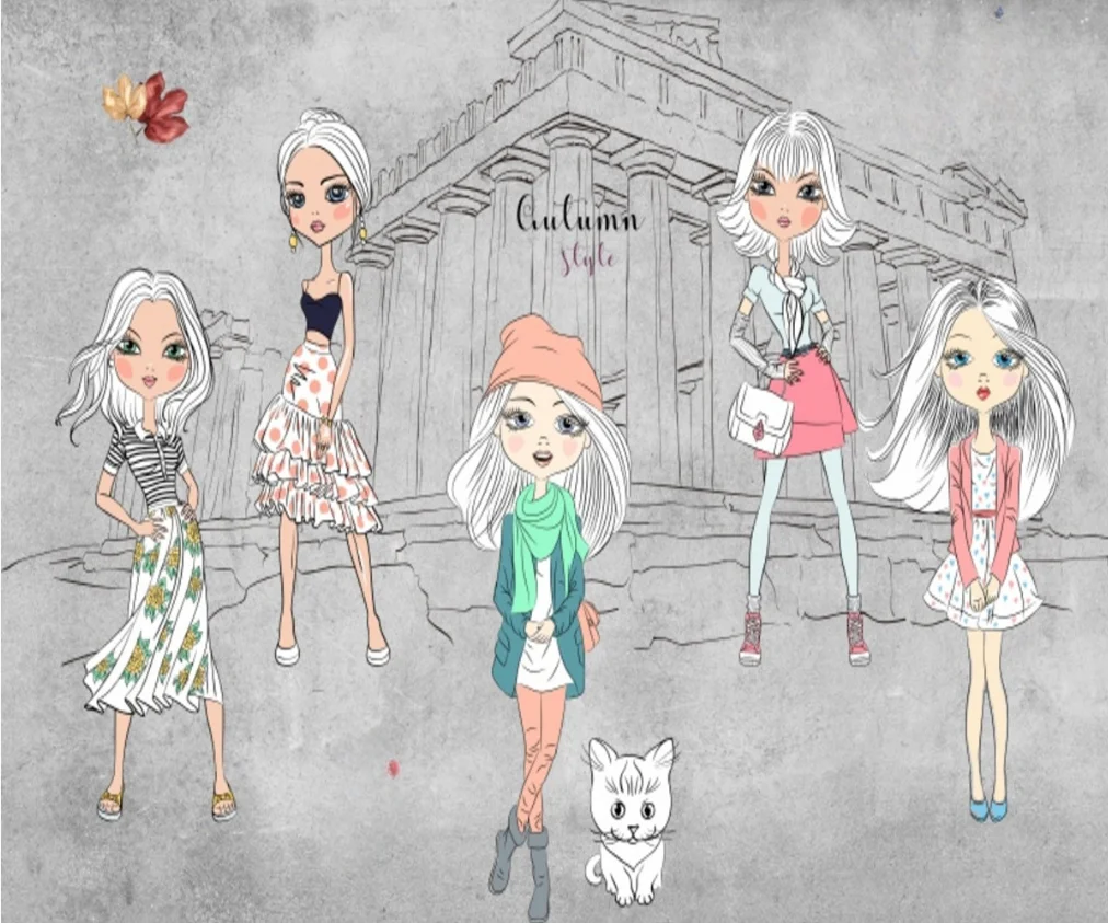 Custom 3D Wallpaper Hand Drawn Cartoon Girl Fashion Show  Clothing Store Wall decoration Background wallpaper mural