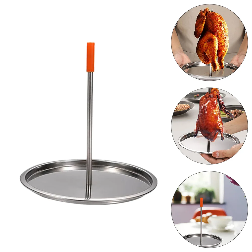 

Portable Chicken Rack Grills Vertical Rotisserie Stainless Steel Skewer Pan Barbecue