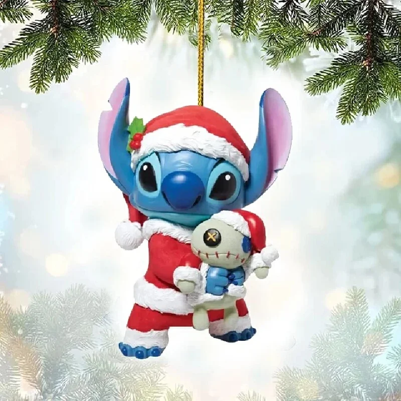 1/18PCS New Disney Lilo&Stitch Christmas Ornaments Cartoon Acrylic Plane Christmas Tree Decoration Pendants Home Decor Gifts