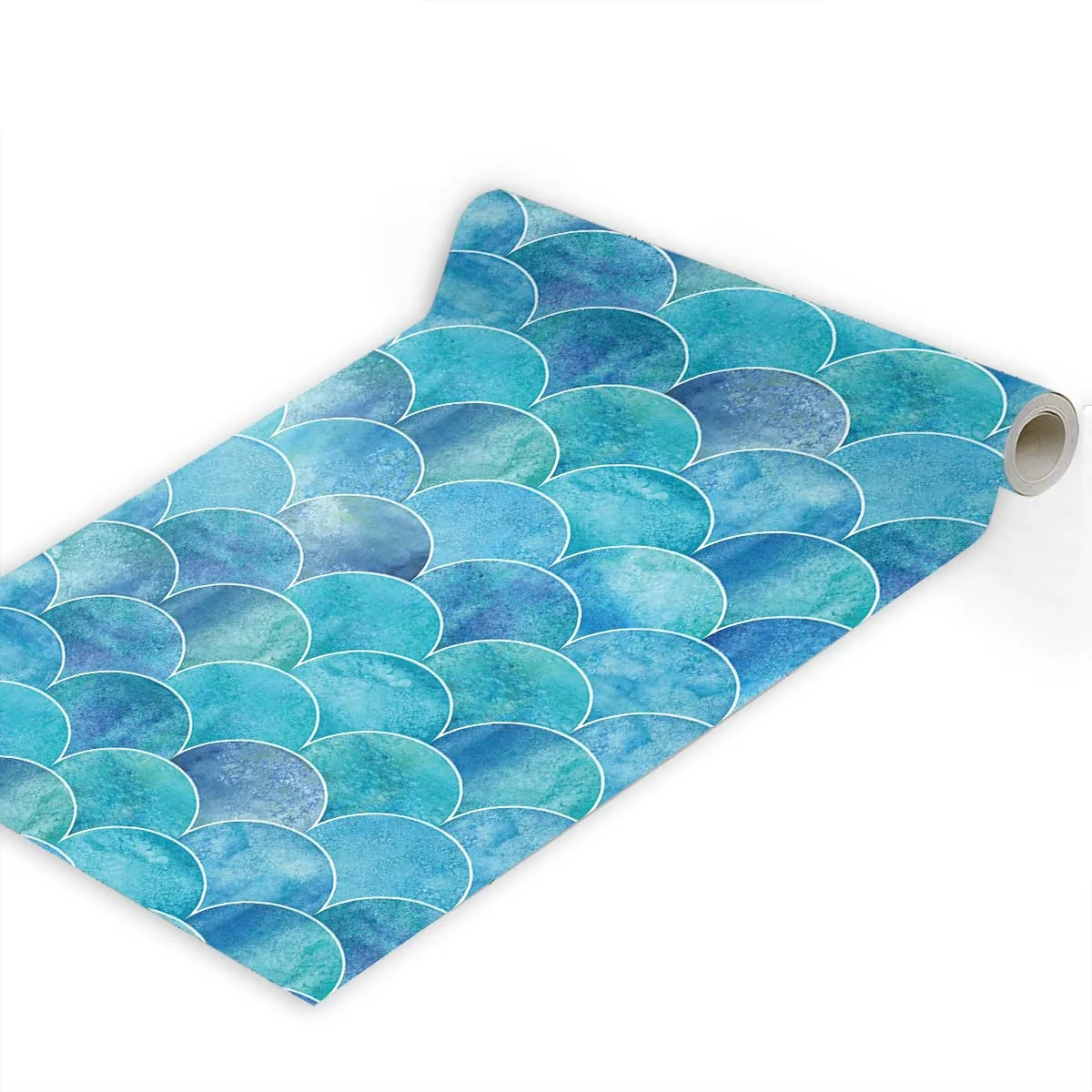 Peel & Stick Wallpaper, Blue Fan-Shaped Contact Paper, Self Adhesive Removable Wallpapers for Cabinets, Walls, Countertop Vinyl
