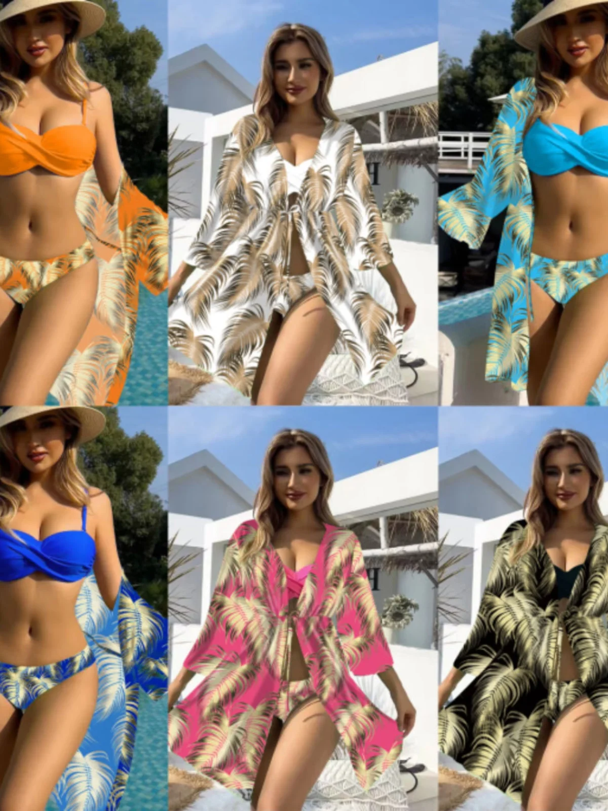 

Новинка 2025, женский комплект купальника-бикини, длинный свек, защита от солнца, прикрытие, трансграничный купальник, невдаемый