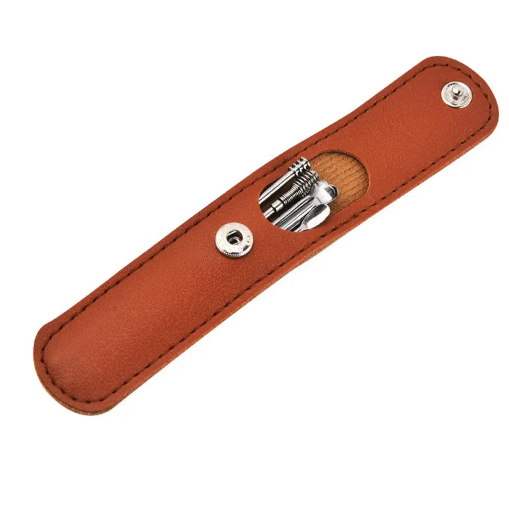 6Pcs Wax Removal Tool Smooth Reusable Stainless Steel Earpick Sticks with Leather Bag Household - Brown