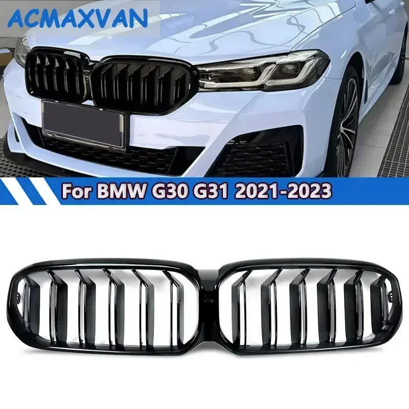 

For 2021-2023 BMW G30 G31 530i 540i Dual Slats Front Kidney Grille Gloss Black