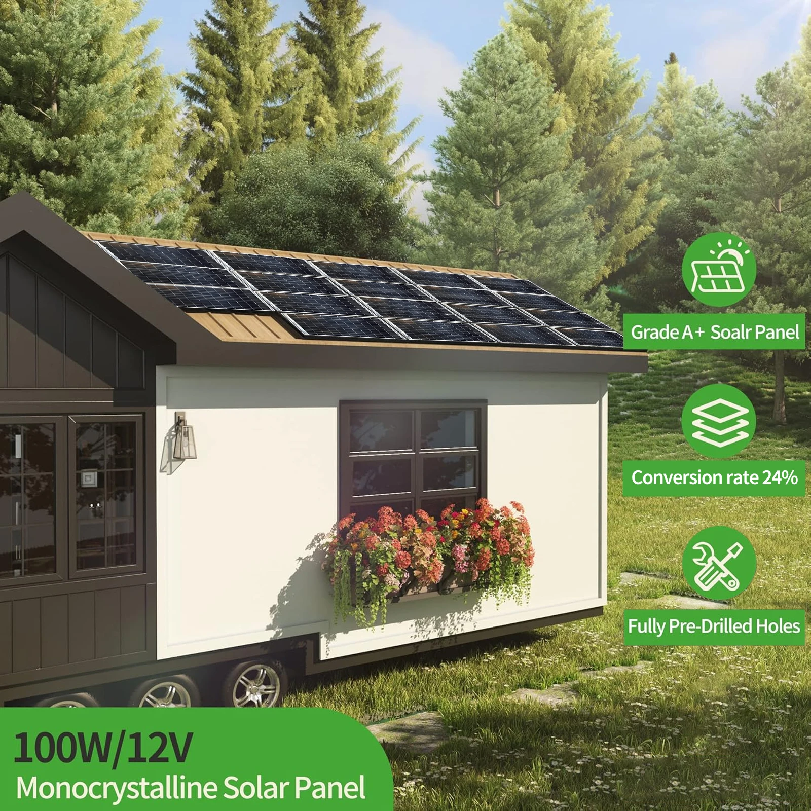 Solarmodul 200W für 12V N-Typ-Batterien 2 X 100W Monokristallines Solarmodul für Wohnwagen, Yacht, Wohnmobil, Dachmontage, Boot – Detail 5