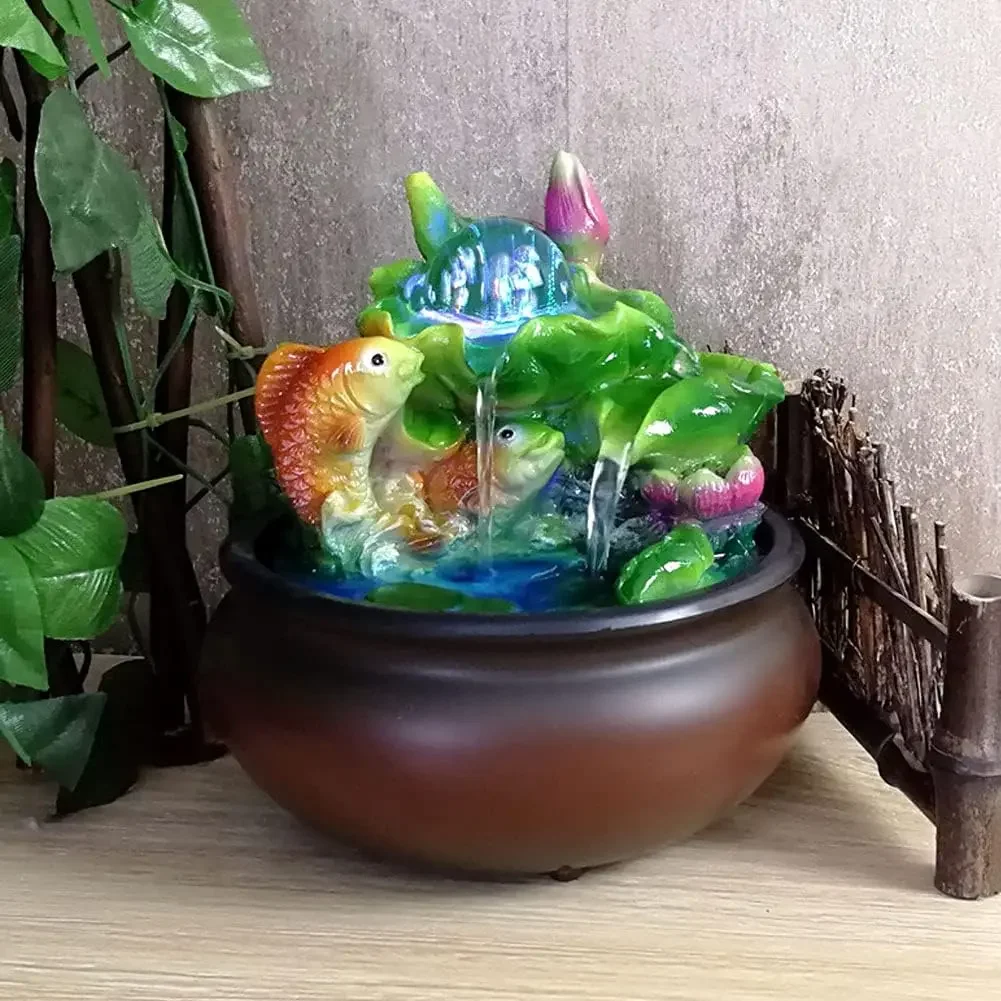 Fish Indoor Relaxation Desktop Fountains Tabletop Water Fountain Indoor Decorations Waterfall Fountain for Office Living Room