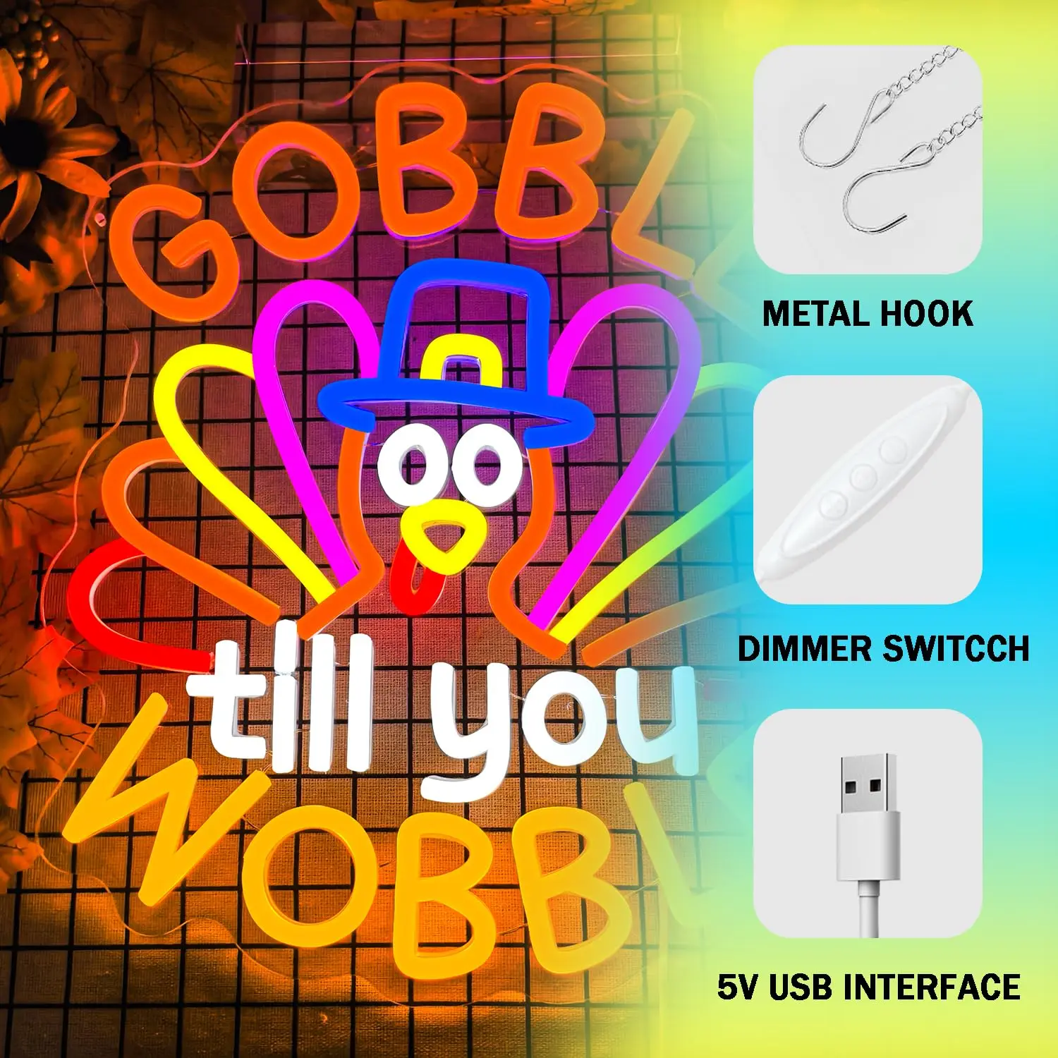 تركيا Gobble حتى أنت تمايل LED النيون تسجيل لديكور الحائط عكس الضوء الشكر ضوء ديكور المنزل الخريف الاطفال هدية عيد #4