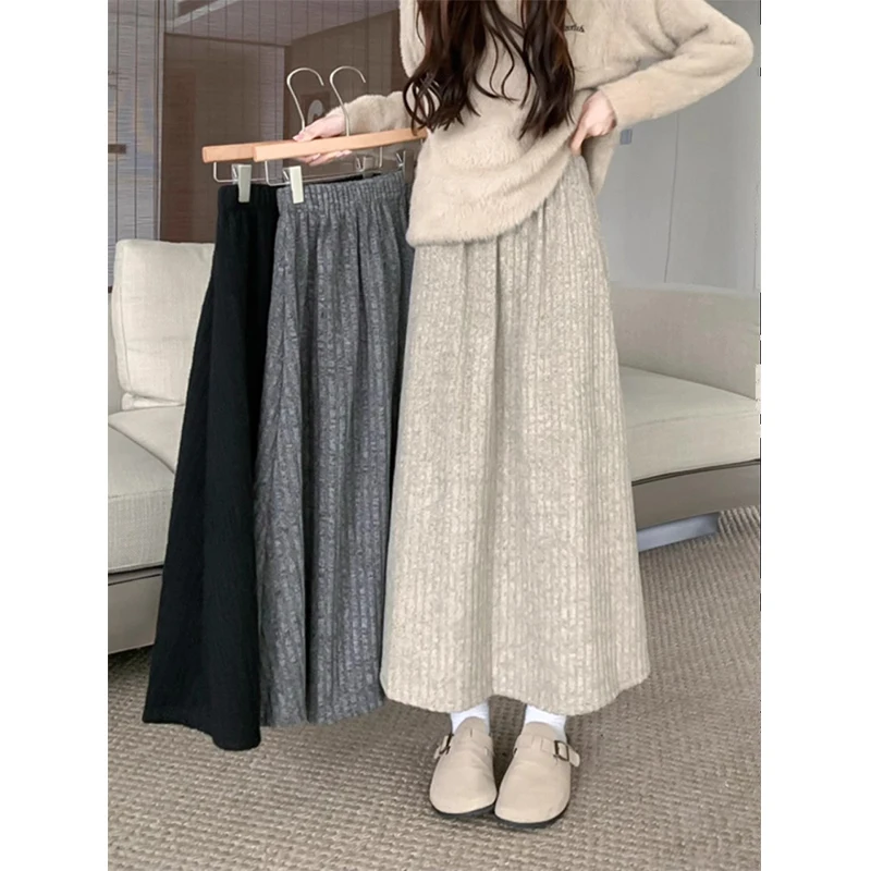 

Skirt Skirt Petite Fleece Lined A-Line Midi Skirt for Women Autumn Winter Elastic Waist Gray Mid-Length Skirt Dress