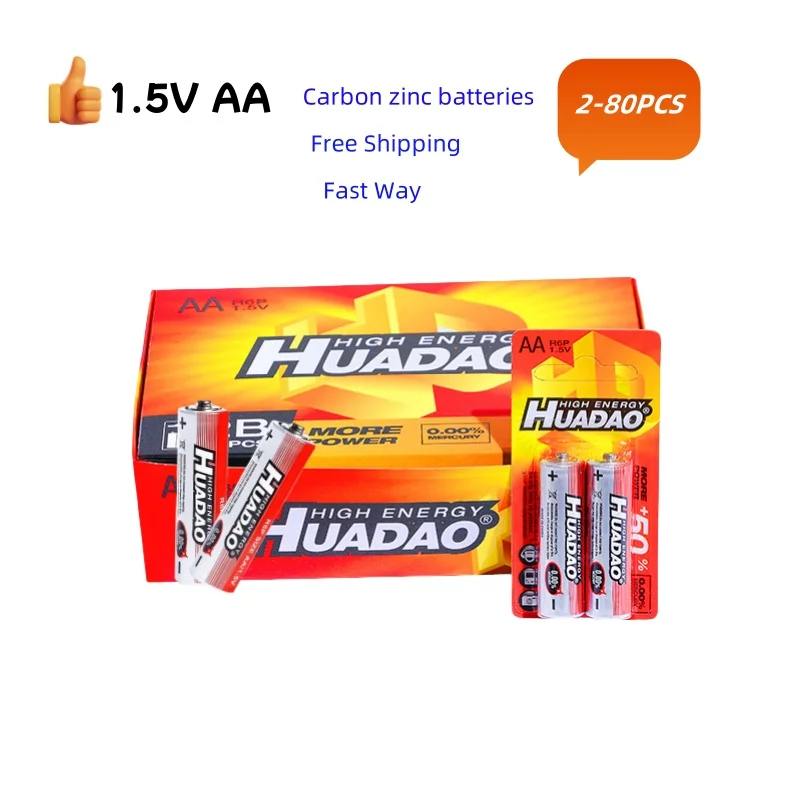 2-80PCS AA Batteries 1.5V R6P Cell Disposable Zinc Carbon Battery for Mouse Calculator Electric Toys Remote control