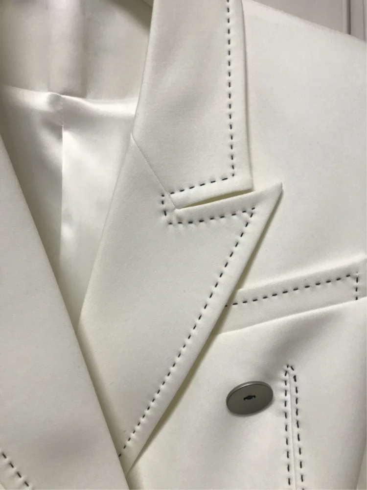 Женский двубортный Блейзер на пуговицах, облегающий блейзер с контрастной строчкой, дизайнерский пиджак, 2023