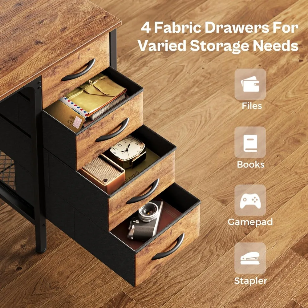 Large 47 Inch Storage Gaming Desk with 4 Drawers and Mesh Shelf for Home Office Use