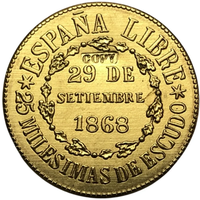 

1868 Spain 25 Milesimas de Escudo-Provisional Copy Coin