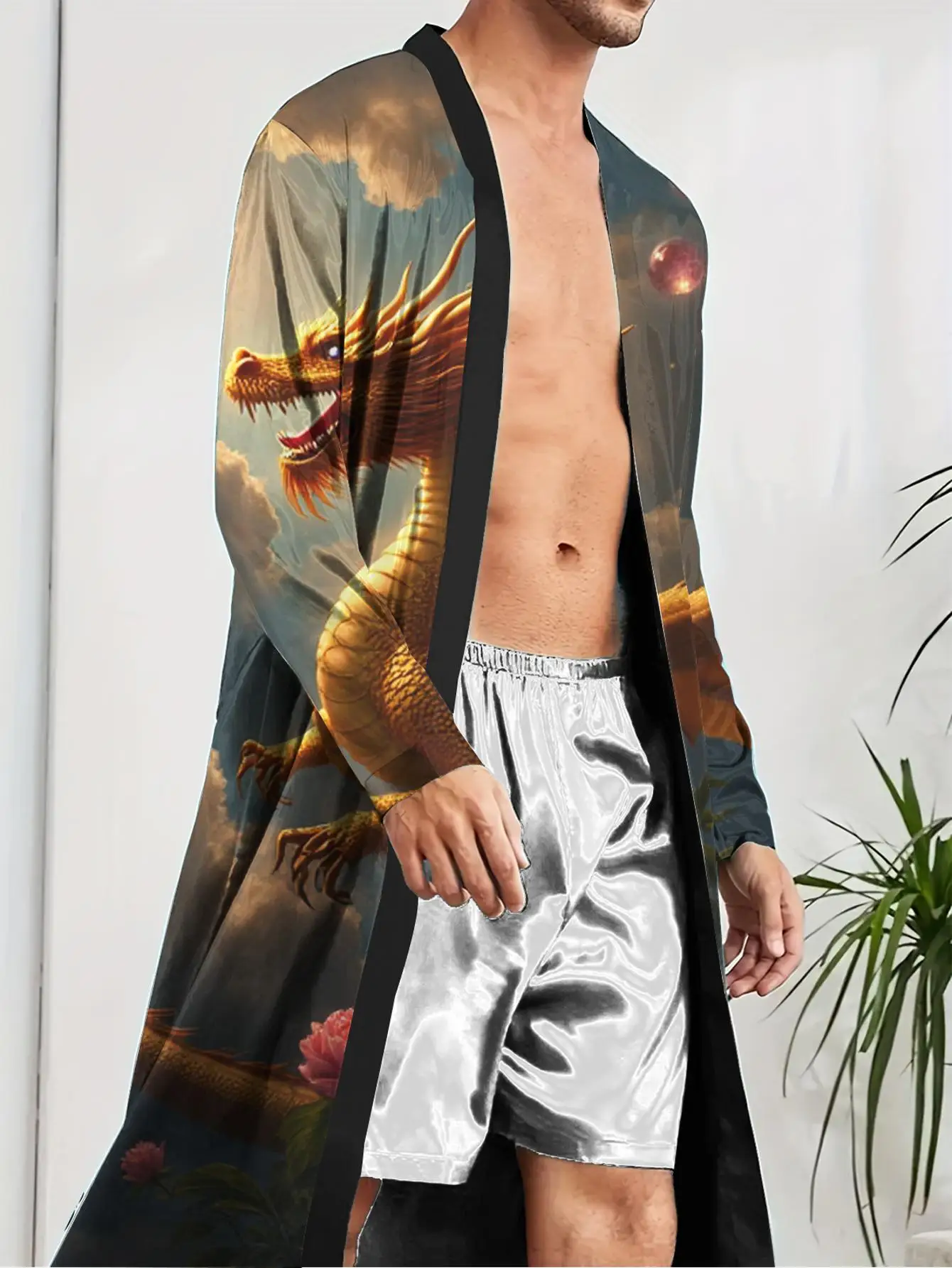 

1pc Men'S Robes 2026 Spring/Summer Men'S Robe Dressing Gown 3D Printed Graphic Polyester
