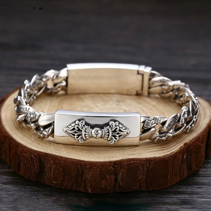 Silver Color New High End Men's Retro National Style Six Word True Words Bracelet China-Chic Chain Jewelry