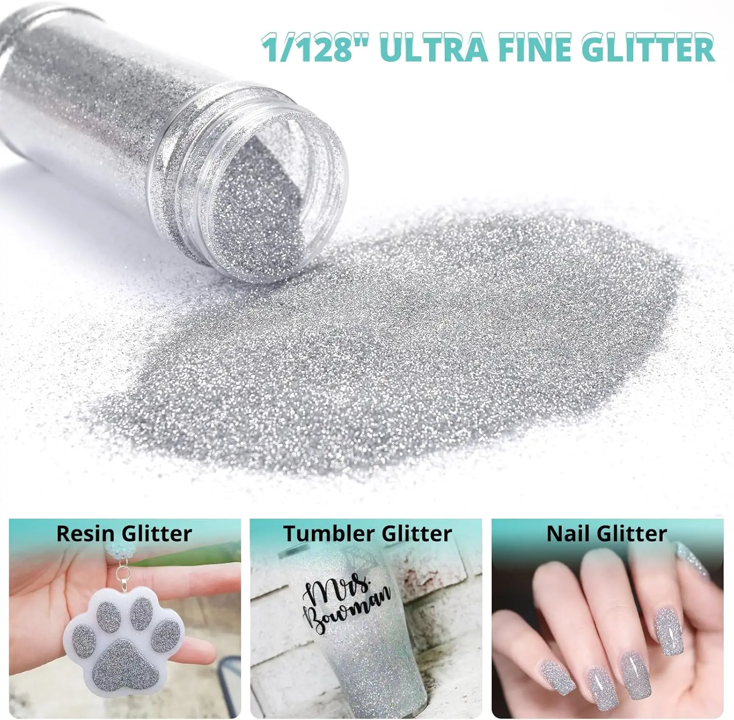 Holografischer Extra Feiner Glitzer - Türkisfarbener Glitzer 50 g/1,76 oz, 0,2MM Epoxid-Glitzer für Harz, Kunst, Handwerk, Nägel, Kerzenherstellung – Detail 2