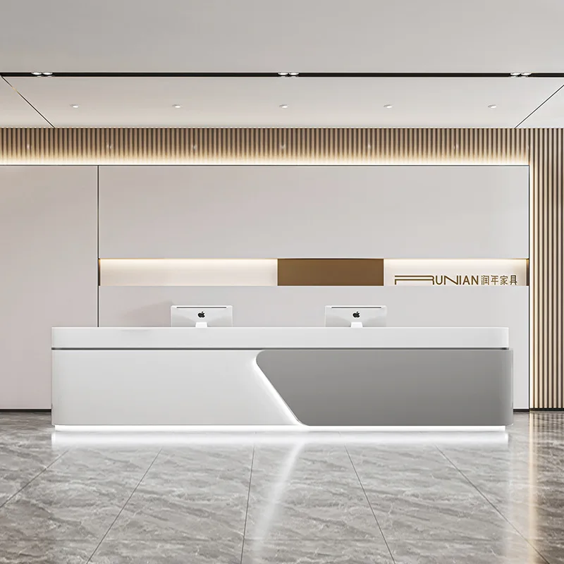 Customized.Commercial Modern Travertine Reception Table Office Furniture Rectangle Shape Wood Front Reception Desk Counter