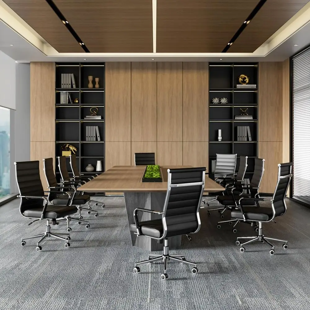 

Office Desk Chair, Ergonomic Leather Modern Conference Room Chairs, Executive Ribbed Height Adjustable Swivel Rolling Chair for