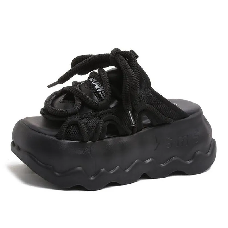 

8CM 2026 New High Platform Slippers Woman Summer Mesh Chunky Sneakers Female Wedges Slippers for Women Soft-soled Shoes 35-39