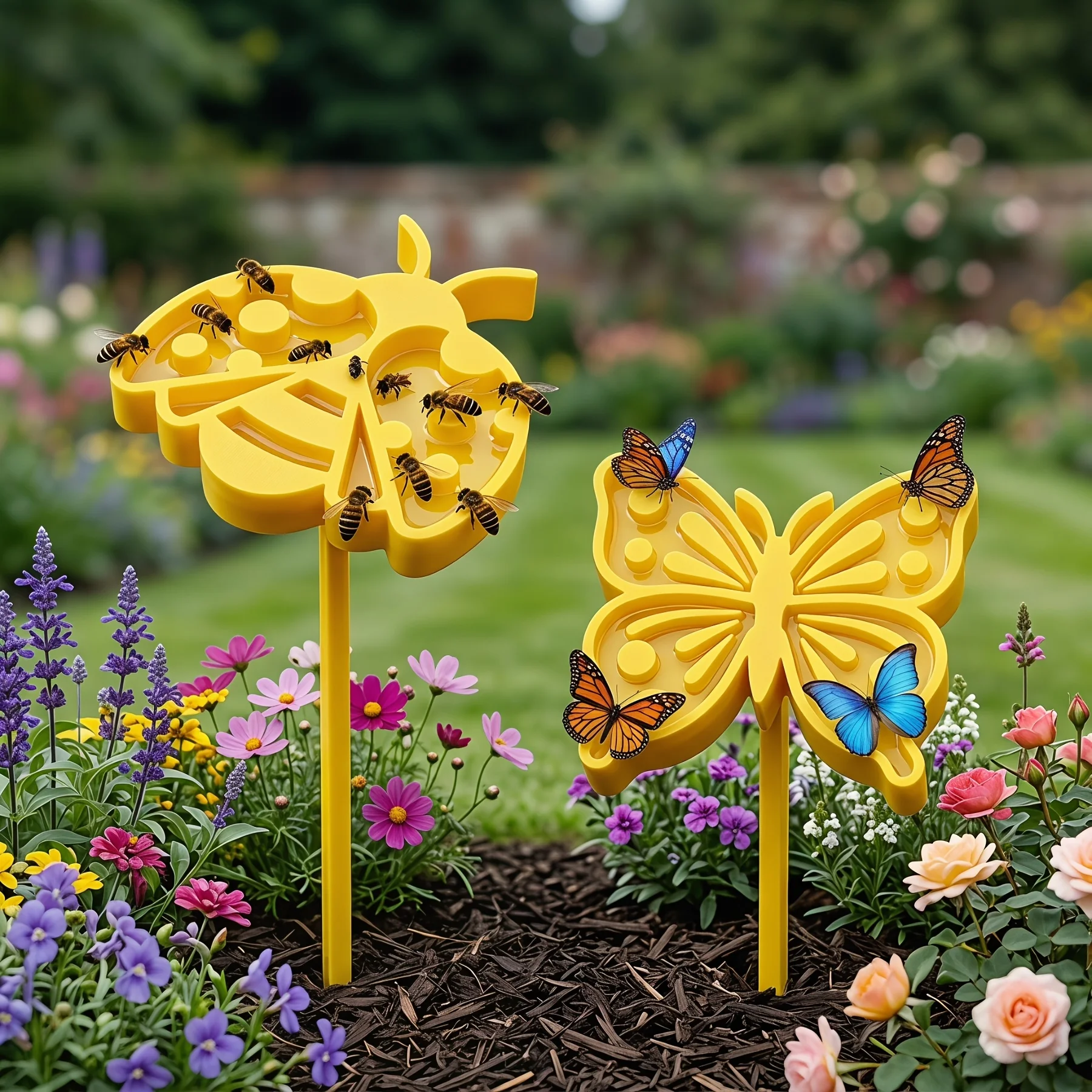 Cute Bee Shaped Bee Butterfly Water Feeder Portable Ground Insert Garden Waterer Outdoor Lawn Yard Decor Bee Drinking Station