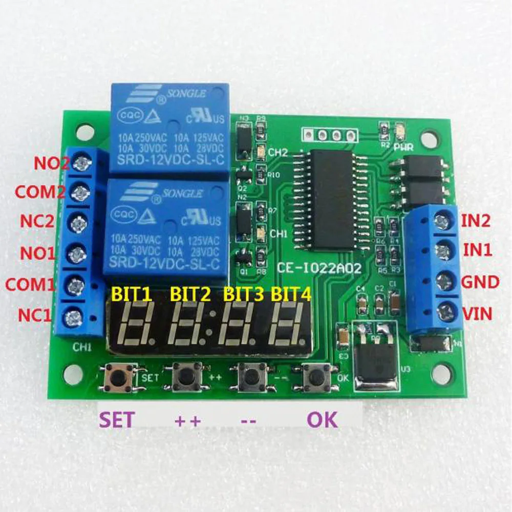 2 Channel Time Delay Relay Module IO22A02 DC 12V Multi-Function Adjustable Timer Digital Display Timer Switch for PlC Led Motor