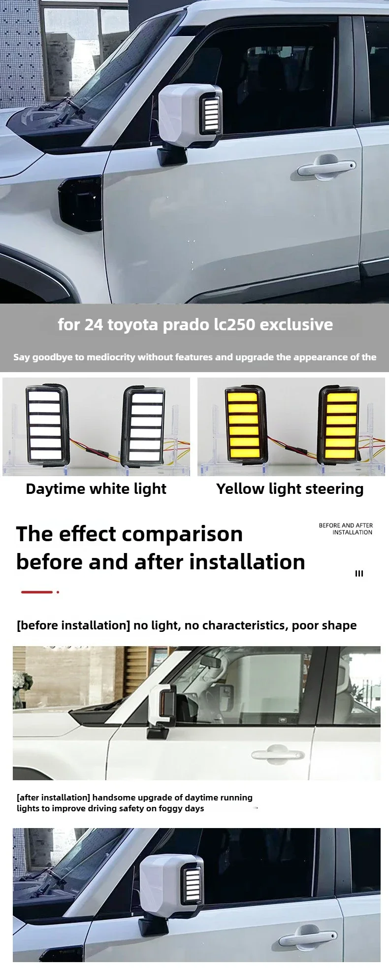 Car Led Rearview Mirror Lights For Toyota LAND CRUISER Prado LC250 2024 2025 DRL Side Mirror Turn Signal Blinker Braking Lights detail image 1