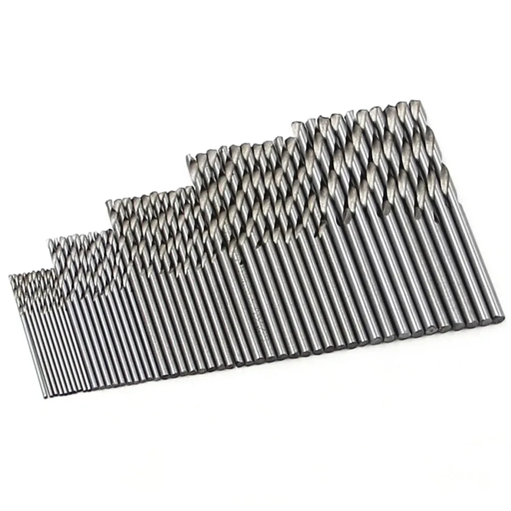 Conjunto de Brocas Helicoidais Pequenas de Aço Rápido (HSS) 50 Peças, Cor Natural, 1-3mm, Haste Reta Branca, para Furadeira Elétrica e Ferramentas de Bricolagem em Madeira