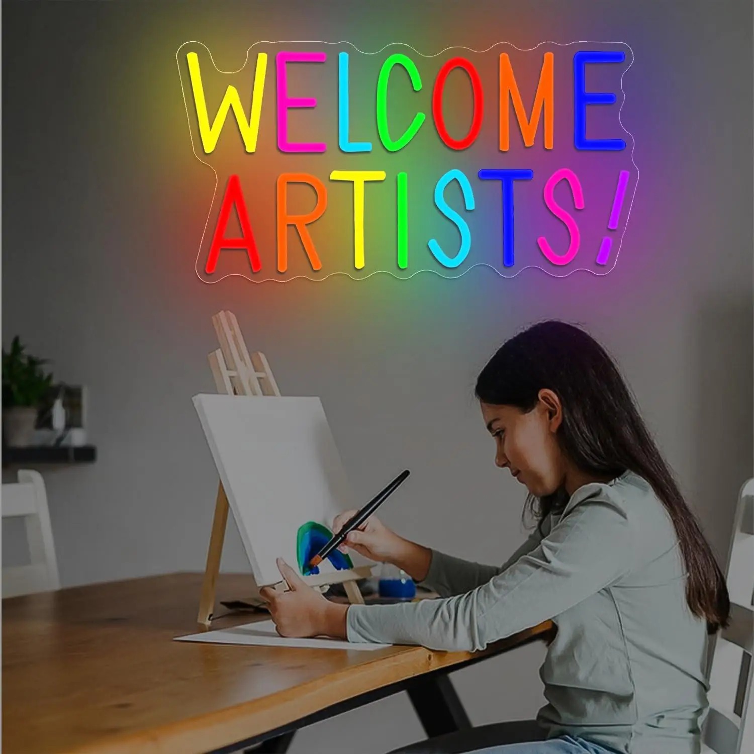 Welcome Artists Neon Sign Usb Powered Dimmable Lights For Art Studio Gallery Salon Window Creative Workspace Party Wall Decor